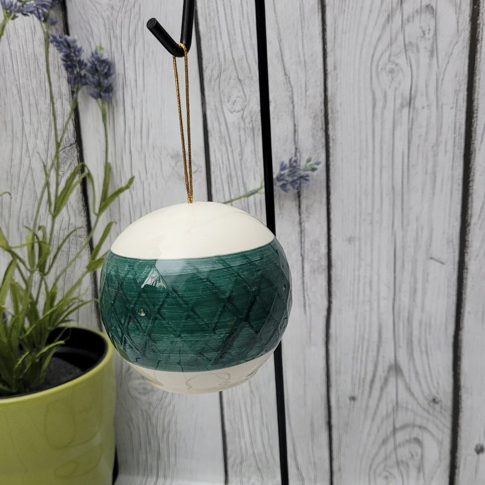 Vintage Ceramic Green and Ivory Potpourri Decor Sphere Ornament